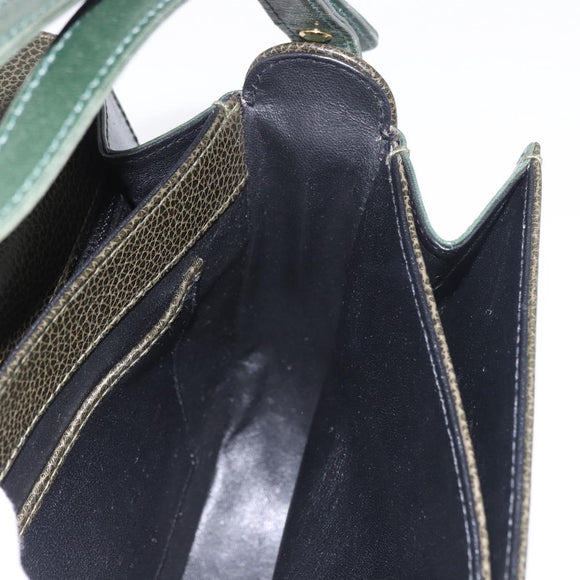 BALLY Shoulder Bag Leather Green Gold Auth 185005