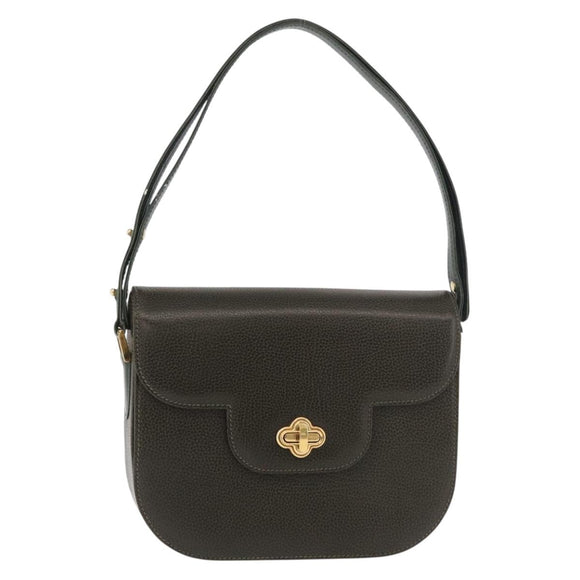 BALLY Shoulder Bag Leather Green Gold Auth 185005