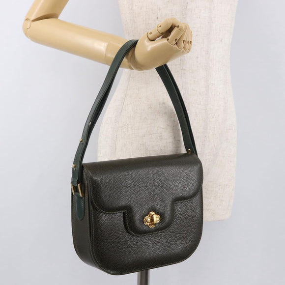 BALLY Shoulder Bag Leather Green Gold Auth 185005