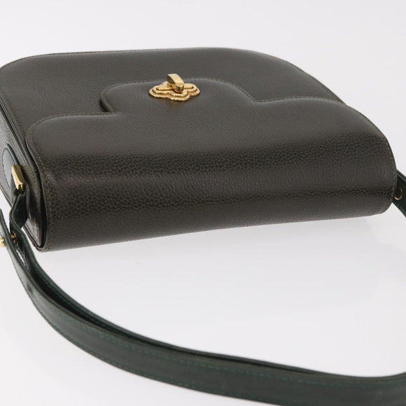 BALLY Shoulder Bag Leather Green Gold Auth 185005