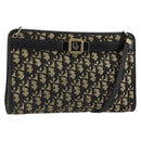 Christian Dior Trotter Canvas Shoulder Bag Navy Gold Auth 185006-1