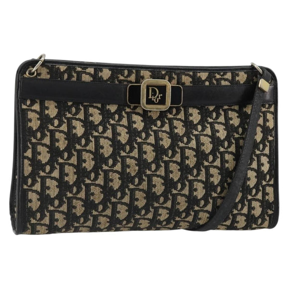 Christian Dior Trotter Canvas Shoulder Bag Navy Gold Auth 185006