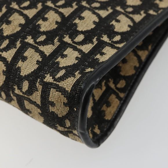 Christian Dior Trotter Canvas Shoulder Bag Navy Gold Auth 185006