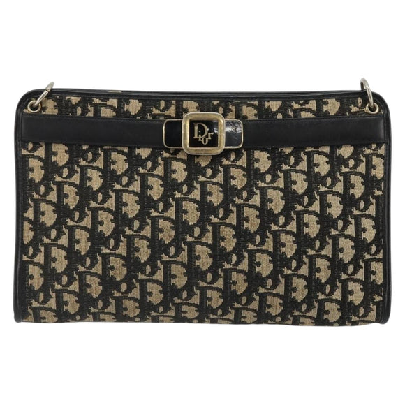 Christian Dior Trotter Canvas Shoulder Bag Navy Gold Auth 185006