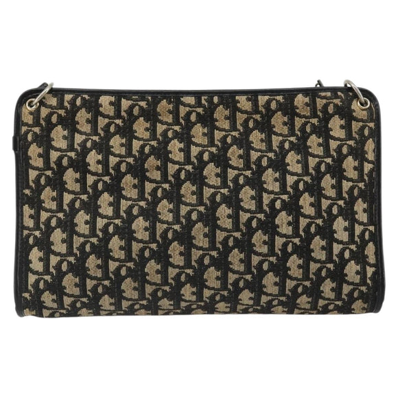 Christian Dior Trotter Canvas Shoulder Bag Navy Gold Auth 185006