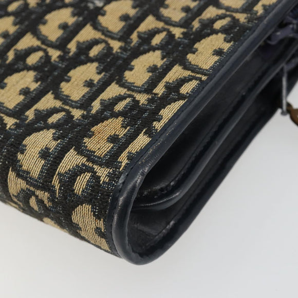 Christian Dior Trotter Canvas Shoulder Bag Navy Gold Auth 185007A