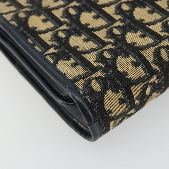 Christian Dior Trotter Canvas Shoulder Bag Navy Gold Auth 185007A