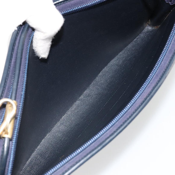 Christian Dior Trotter Canvas Shoulder Bag Navy Gold Auth 185007A