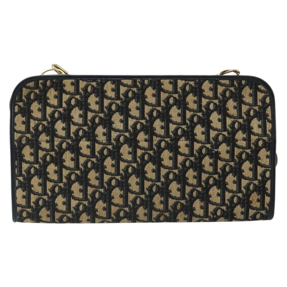 Christian Dior Trotter Canvas Shoulder Bag Navy Gold Auth 185007A