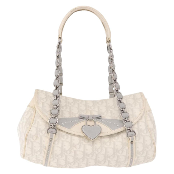Christian Dior Trotter Canvas Romantic Chain Bag PVC White Silver Auth 185008SAV
