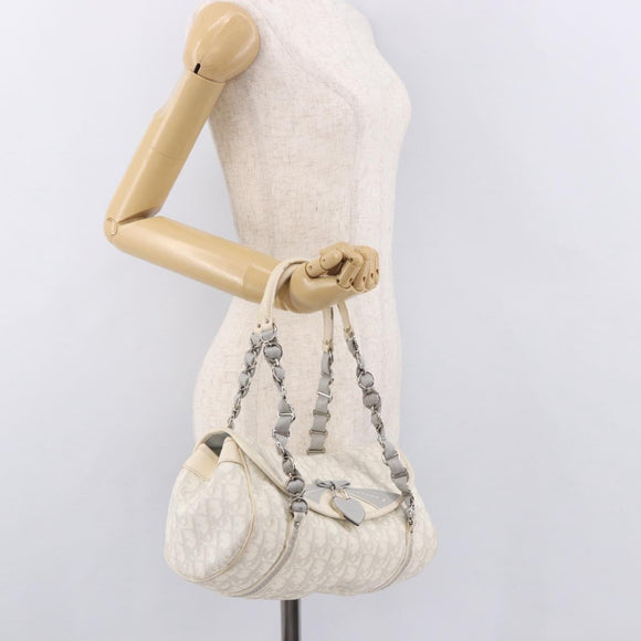 Christian Dior Trotter Canvas Romantic Chain Bag PVC White Silver Auth 185008SAV