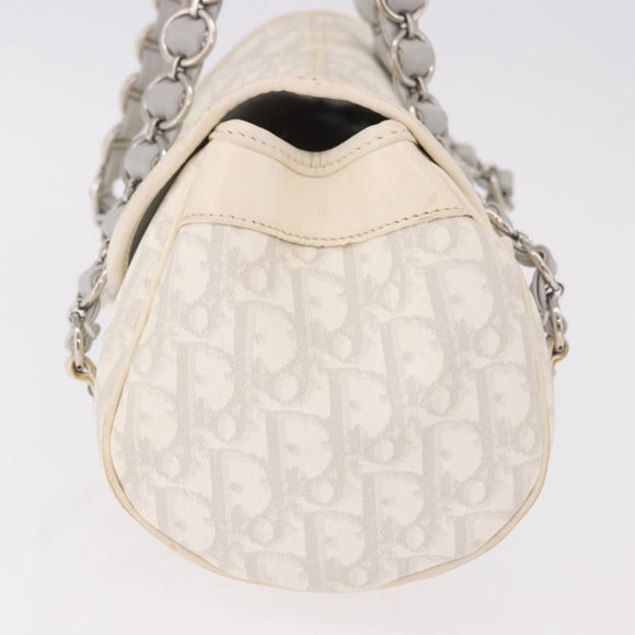 Christian Dior Trotter Canvas Romantic Chain Bag PVC White Silver Auth 185008SAV