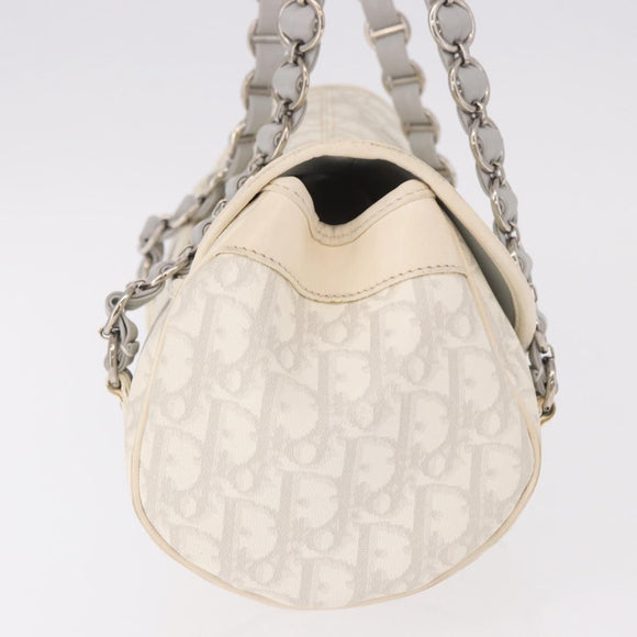 Christian Dior Trotter Canvas Romantic Chain Bag PVC White Silver Auth 185008SAV