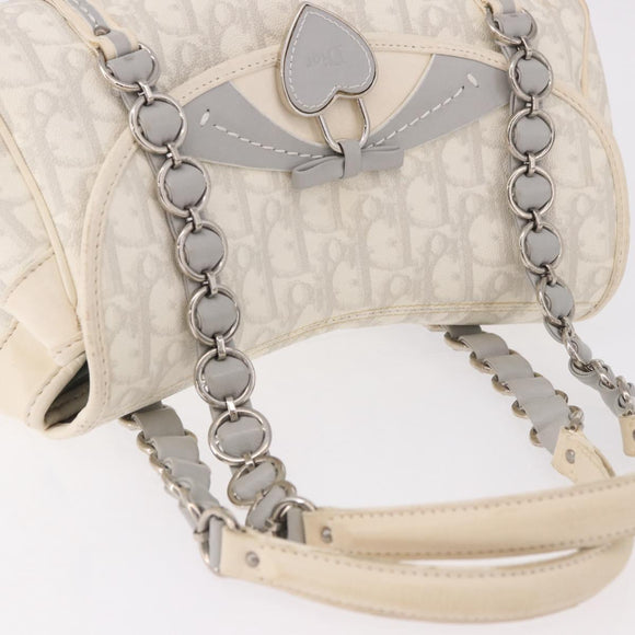 Christian Dior Trotter Canvas Romantic Chain Bag PVC White Silver Auth 185008SAV