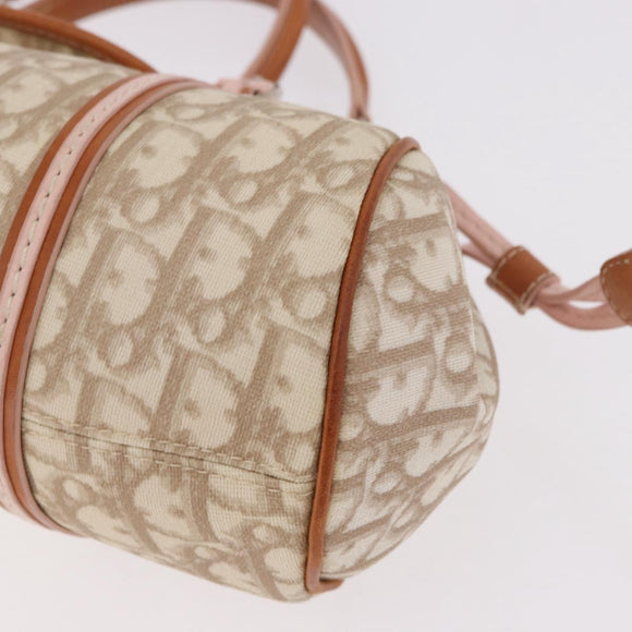 Christian Dior Trotter Canvas Romantic Hand Bag PVC Beige Silver Auth 185009SAM