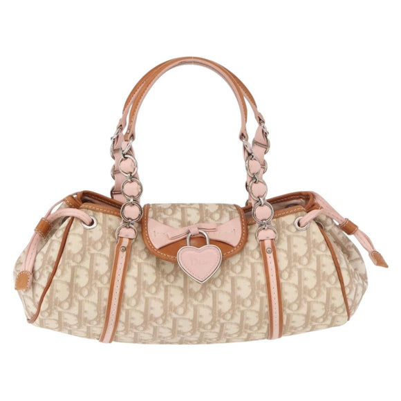 Christian Dior Trotter Canvas Romantic Hand Bag PVC Beige Silver Auth 185009SAM