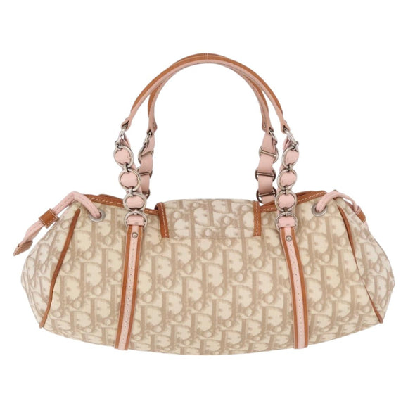 Christian Dior Trotter Canvas Romantic Hand Bag PVC Beige Silver Auth 185009SAM