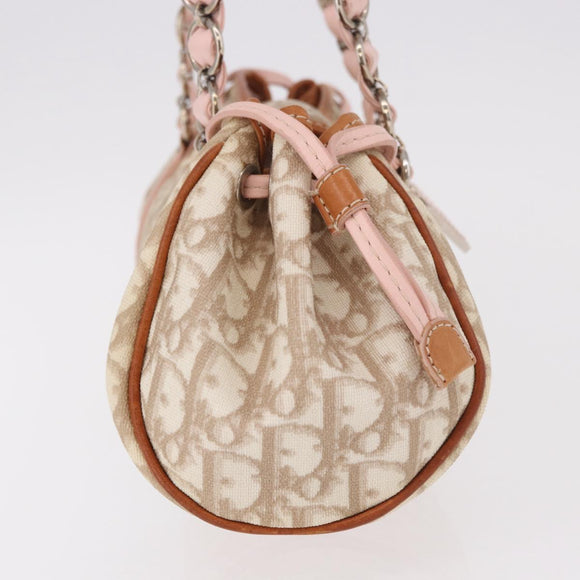 Christian Dior Trotter Canvas Romantic Hand Bag PVC Beige Silver Auth 185009SAM