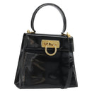 Salvatore Ferragamo Gancini Hand Bag Leather 2way Black Gold Auth 185010-1