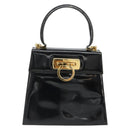Salvatore Ferragamo Gancini Hand Bag Leather 2way Black Gold Auth 185010-13