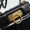 Salvatore Ferragamo Gancini Hand Bag Leather 2way Black Gold Auth 185010-22