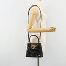 Salvatore Ferragamo Gancini Hand Bag Leather 2way Black Gold Auth 185010-29
