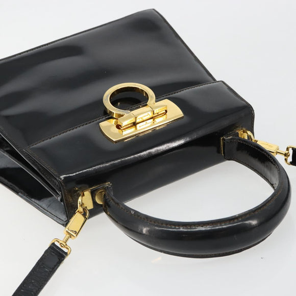 Salvatore Ferragamo Gancini Hand Bag Leather 2way Black Gold Auth 185010