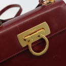 Salvatore Ferragamo Gancini Hand Bag Leather 2way Red Gold Auth 185011-20