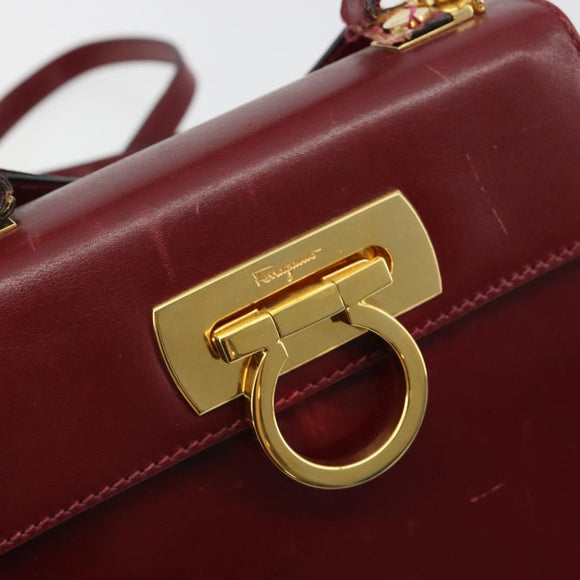 Salvatore Ferragamo Gancini Hand Bag Leather 2way Red Gold Auth 185011