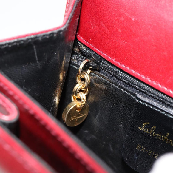 Salvatore Ferragamo Gancini Hand Bag Leather 2way Red Gold Auth 185011