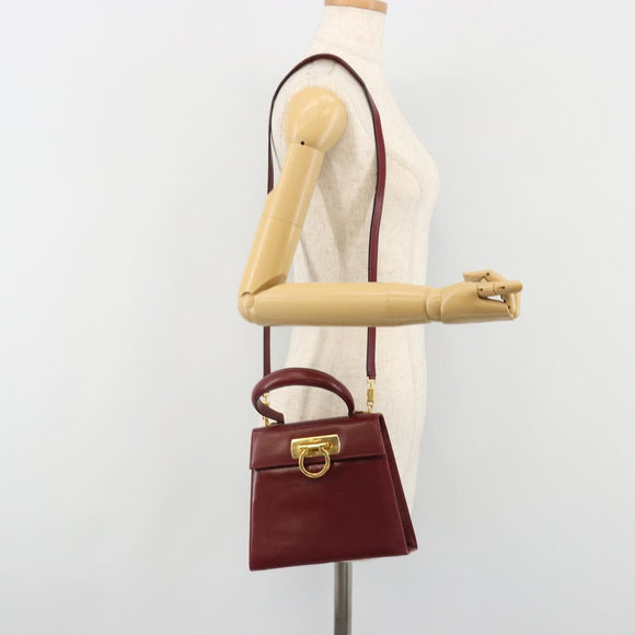 Salvatore Ferragamo Gancini Hand Bag Leather 2way Red Gold Auth 185011