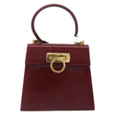 Salvatore Ferragamo Gancini Hand Bag Leather 2way Red Gold Auth 185011-13
