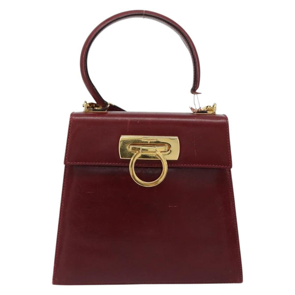 Salvatore Ferragamo Gancini Hand Bag Leather 2way Red Gold Auth 185011