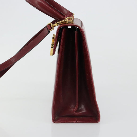 Salvatore Ferragamo Gancini Hand Bag Leather 2way Red Gold Auth 185011