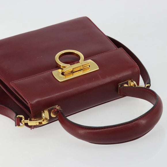 Salvatore Ferragamo Gancini Hand Bag Leather 2way Red Gold Auth 185011