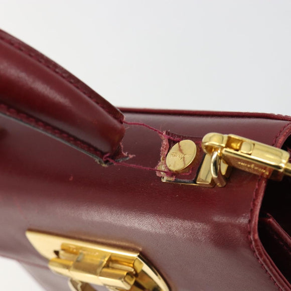 Salvatore Ferragamo Gancini Hand Bag Leather 2way Red Gold Auth 185011