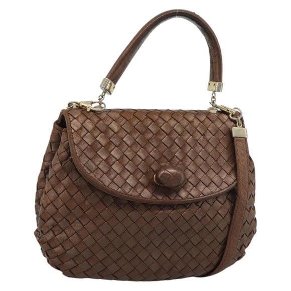 BOTTEGA VENETA INTRECCIATO Hand Bag Leather 2way Bronze Gold Auth 185015