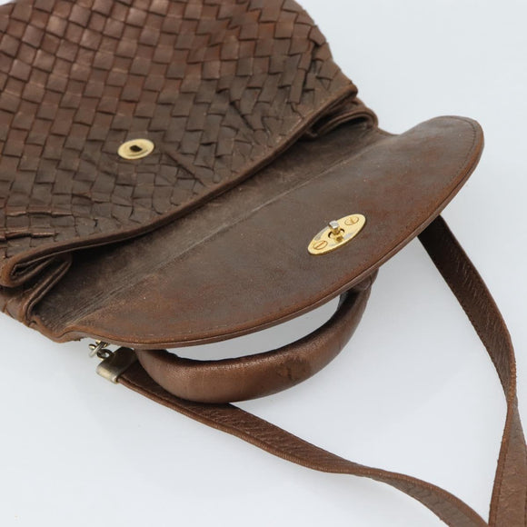 BOTTEGA VENETA INTRECCIATO Hand Bag Leather 2way Bronze Gold Auth 185015