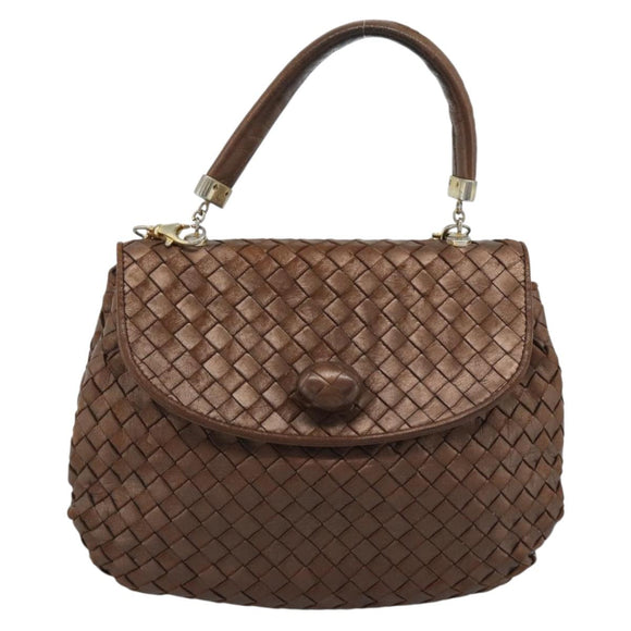 BOTTEGA VENETA INTRECCIATO Hand Bag Leather 2way Bronze Gold Auth 185015