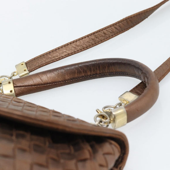 BOTTEGA VENETA INTRECCIATO Hand Bag Leather 2way Bronze Gold Auth 185015