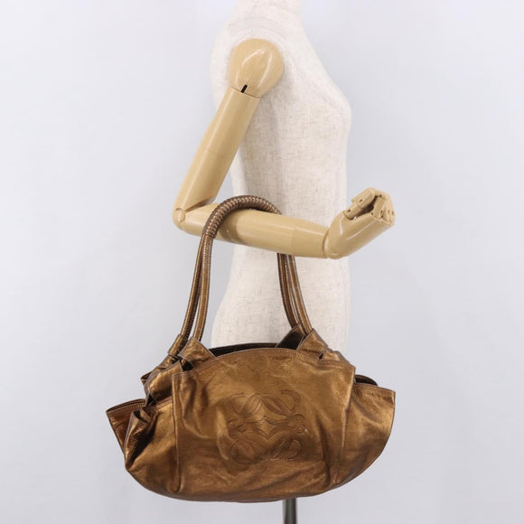 LOEWE Anagram Nappa Aire Hand Bag Leather Gold Auth 185016A