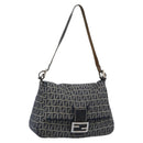FENDI Zucchino Canvas Mamma Baguette Shoulder Bag Navy Silver Auth 185018-1