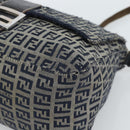 FENDI Zucchino Canvas Mamma Baguette Shoulder Bag Navy Silver Auth 185018-15