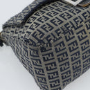 FENDI Zucchino Canvas Mamma Baguette Shoulder Bag Navy Silver Auth 185018-16