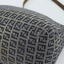 FENDI Zucchino Canvas Mamma Baguette Shoulder Bag Navy Silver Auth 185018-17