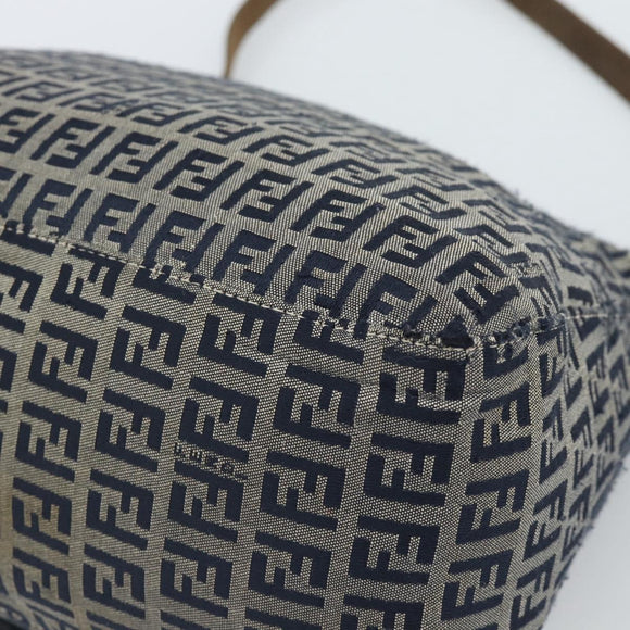 FENDI Zucchino Canvas Mamma Baguette Shoulder Bag Navy Silver Auth 185018