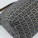 FENDI Zucchino Canvas Mamma Baguette Shoulder Bag Navy Silver Auth 185018-18