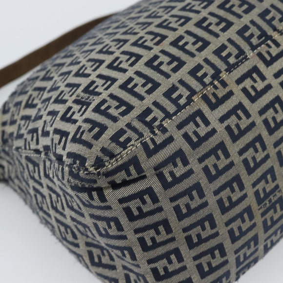 FENDI Zucchino Canvas Mamma Baguette Shoulder Bag Navy Silver Auth 185018