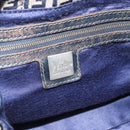 FENDI Zucchino Canvas Mamma Baguette Shoulder Bag Navy Silver Auth 185018-11