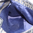 FENDI Zucchino Canvas Mamma Baguette Shoulder Bag Navy Silver Auth 185018-19